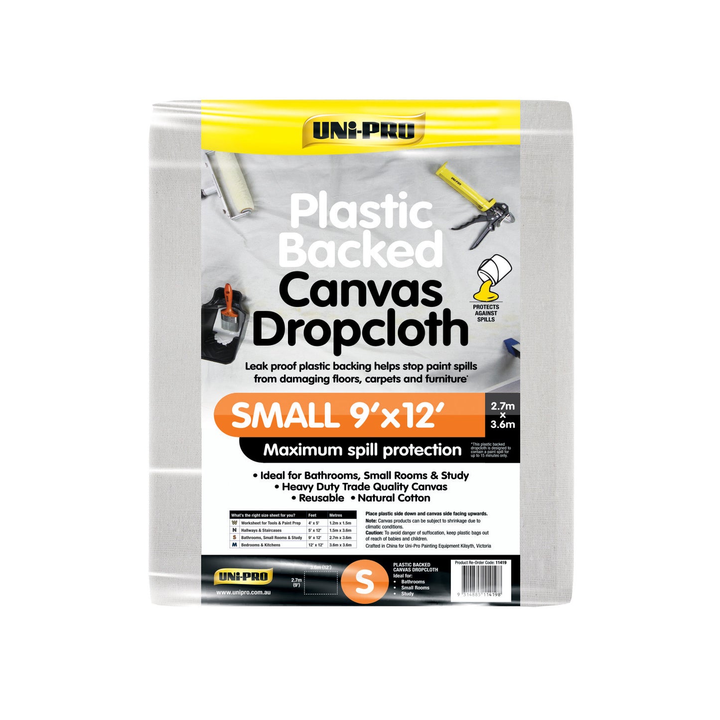 UNi-PRO Heavy Duty Plastic Backed Canvas Dropcloth Range